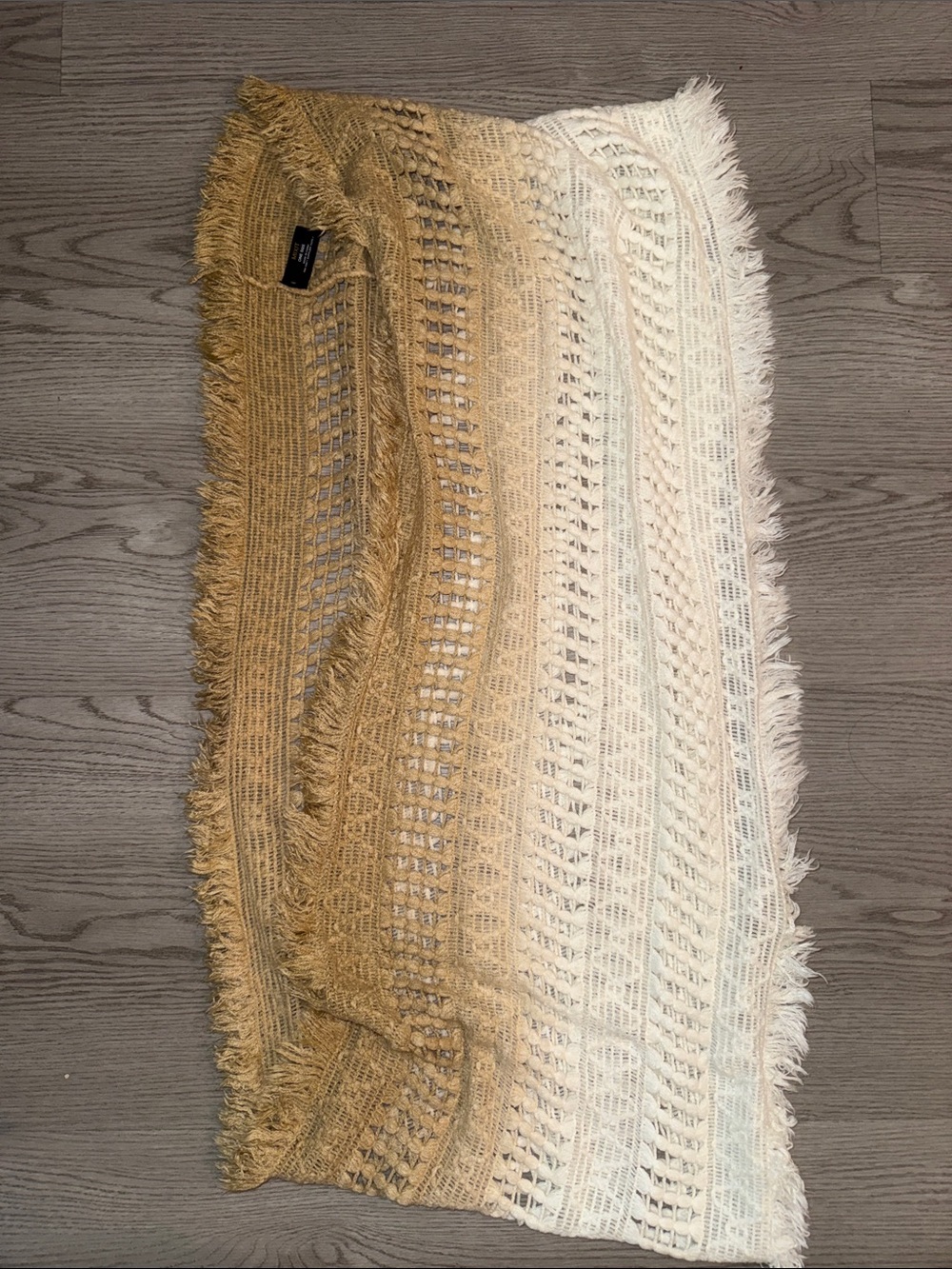 Ombre Crochet Fringe Wraparound Shawl in Tan to Cream